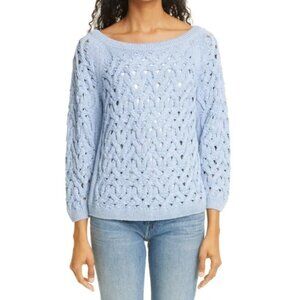 LAFAYETTE 148 New York Sequin Infinity Cable blue Metallic Sweater  Size L